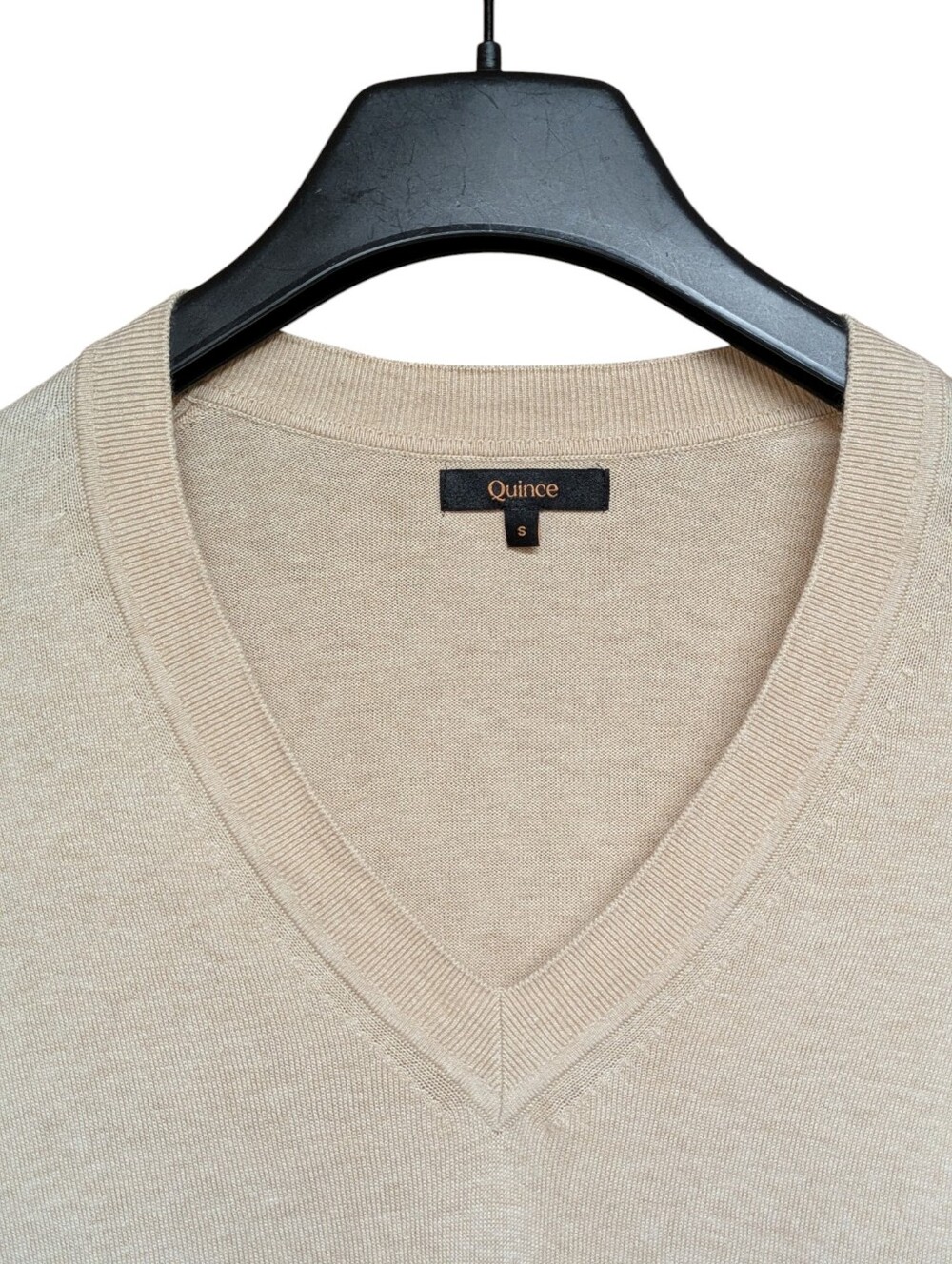 Quince Lightweight Cotton Cashmere V-Neck Sweater Heather Oatmeal Size Small - Picture 3 of 8